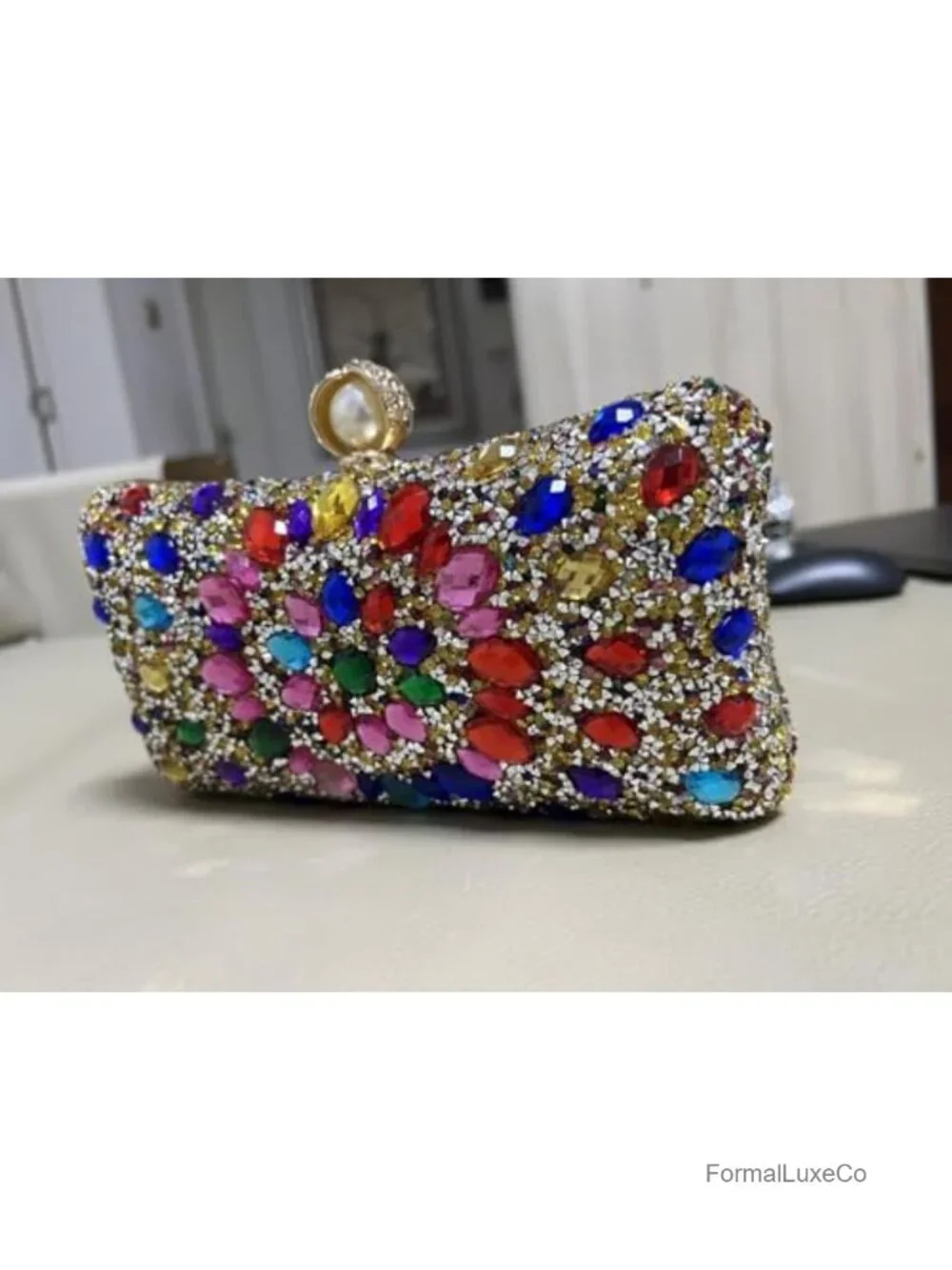 Crystal Box Clutch with Removable Chain Straps, Jeweled Evening Purse